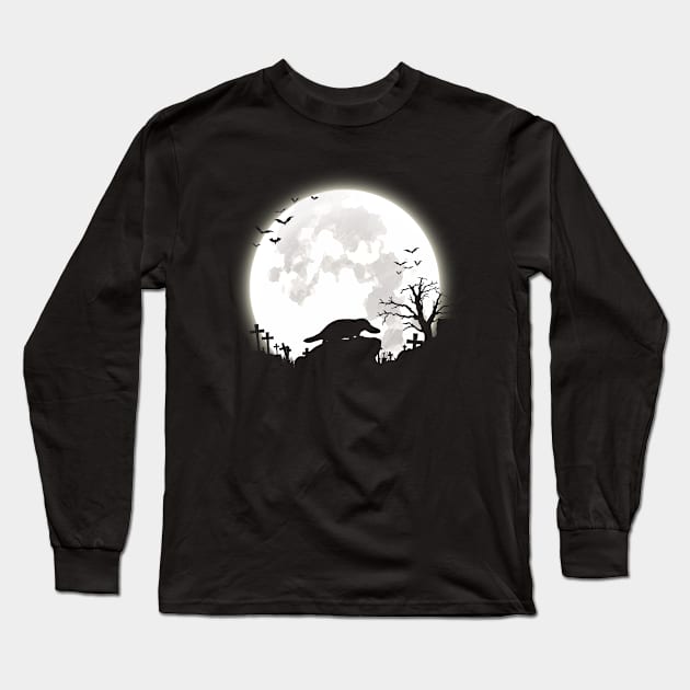 Platypus with big moon halloween background Long Sleeve T-Shirt by rebuffquagga